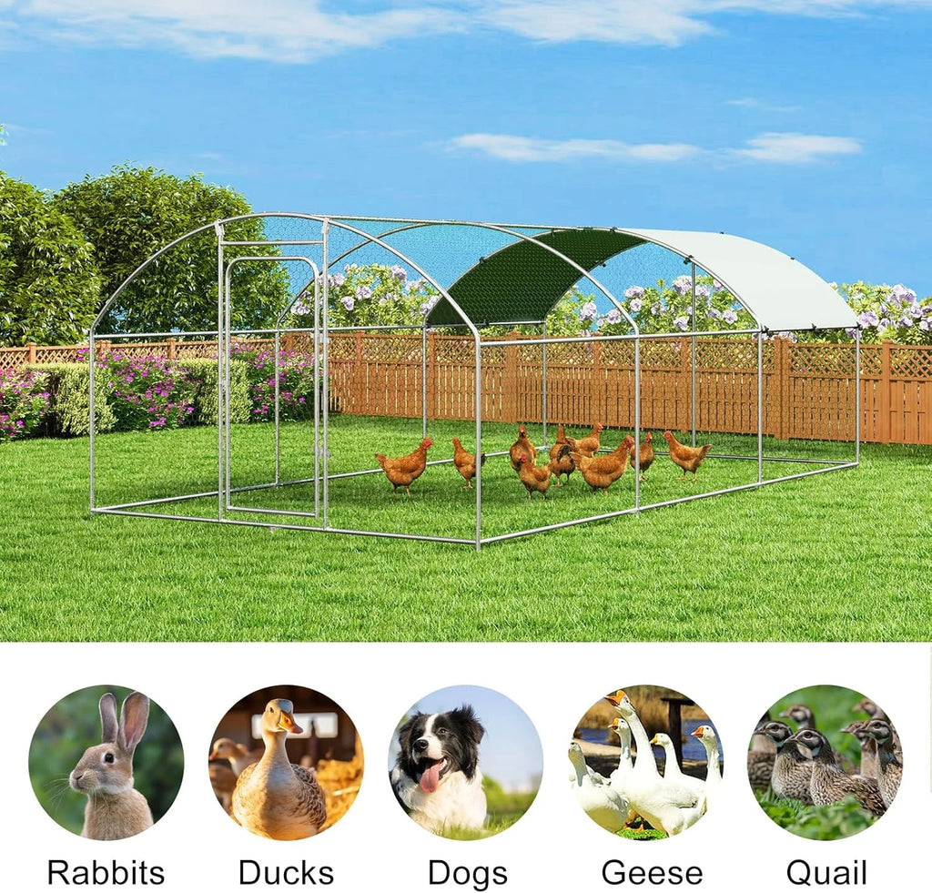 Large Metal Chicken Coop Walk-in Poultry Cage with Waterproof and UV-Resistant Cover Outdoor Chicken Run Hen Rabbit Duck House for Backyard Farm Use Spire Roof(10 W x 4.9 L x 6.4 H)