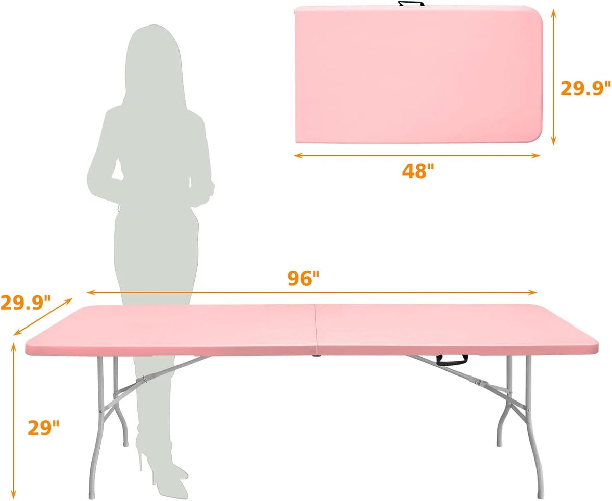 Folding Table with Carry Handle, Portable Fold-in-Half Plastic Table, Rectangle Foldable Table for Indoor