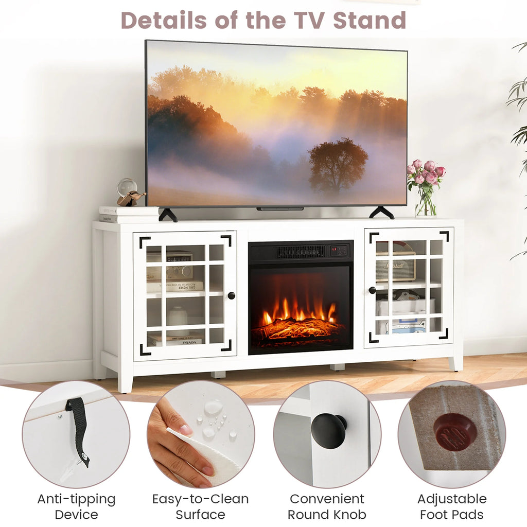 Costway 58 Inches Fireplace TV Stand for TVs up to 65 Inches with 1400W Electric Fireplace Natural