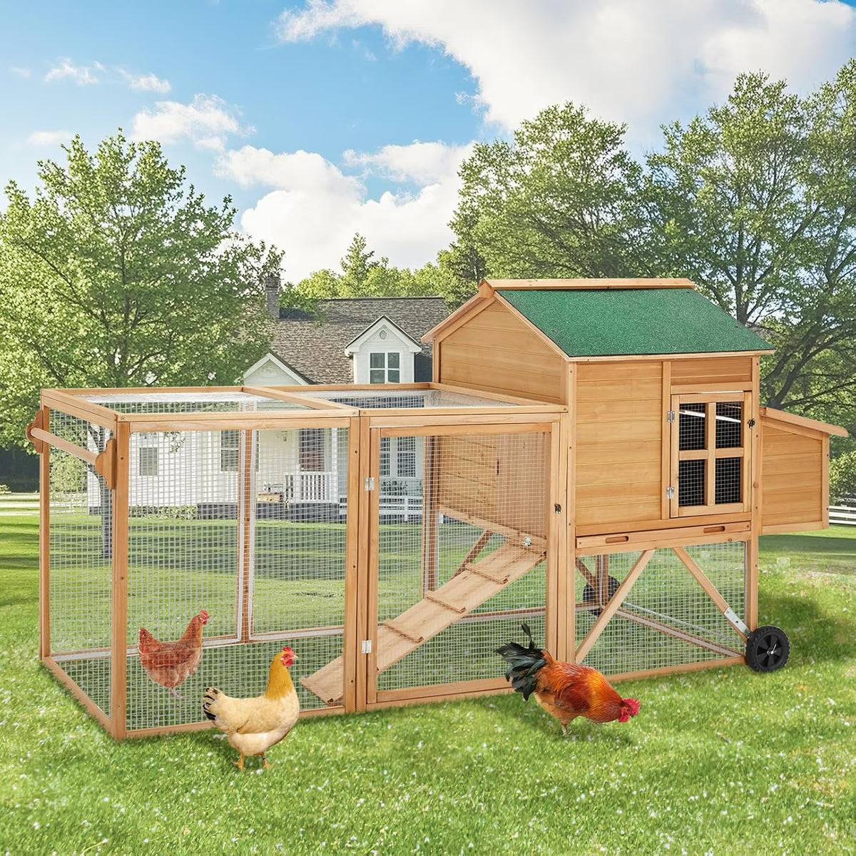 YODOLLA Chicken Coop 100" Wooden Large Chicken Cage with Run Chicken Coop for 6 8 Chickens,Chicken Run Hen House with 3 Nesting Boxes
