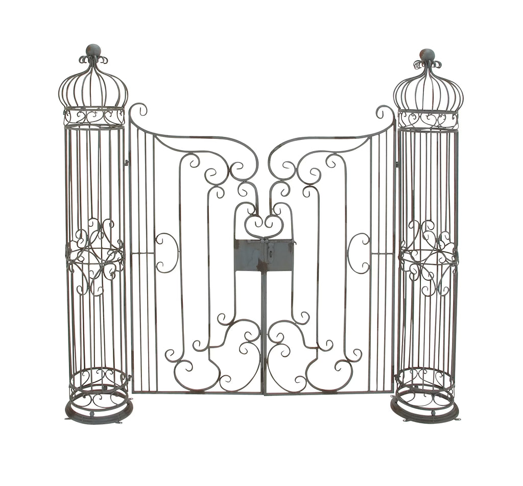 DecMode Traditional Metal Arch with Botanical Design Garden Arbors with Latch Lock Closure, 78"W x 94"H