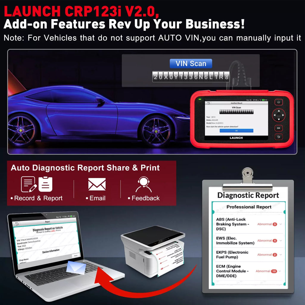 LAUNCH CRP123I V2.0 OBD2 Diagnostic Scan Tool, Engine ABS SRS Transmission Scanner with 7 Reset, Oil/EPB/D-P-F/SAS/BAS/BMS Reset Thro-ttle Relearn, Lifetime Fr-ee Update (Upgraded CRP123)