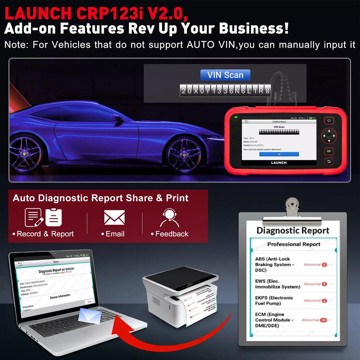 LAUNCH CRP123I V2.0 OBD2 Diagnostic Scan Tool, Engine ABS SRS Transmission Scanner with 7 Reset, Oil/EPB/D-P-F/SAS/BAS/BMS Reset Thro-ttle Relearn, Lifetime Fr-ee Update (Upgraded CRP123)