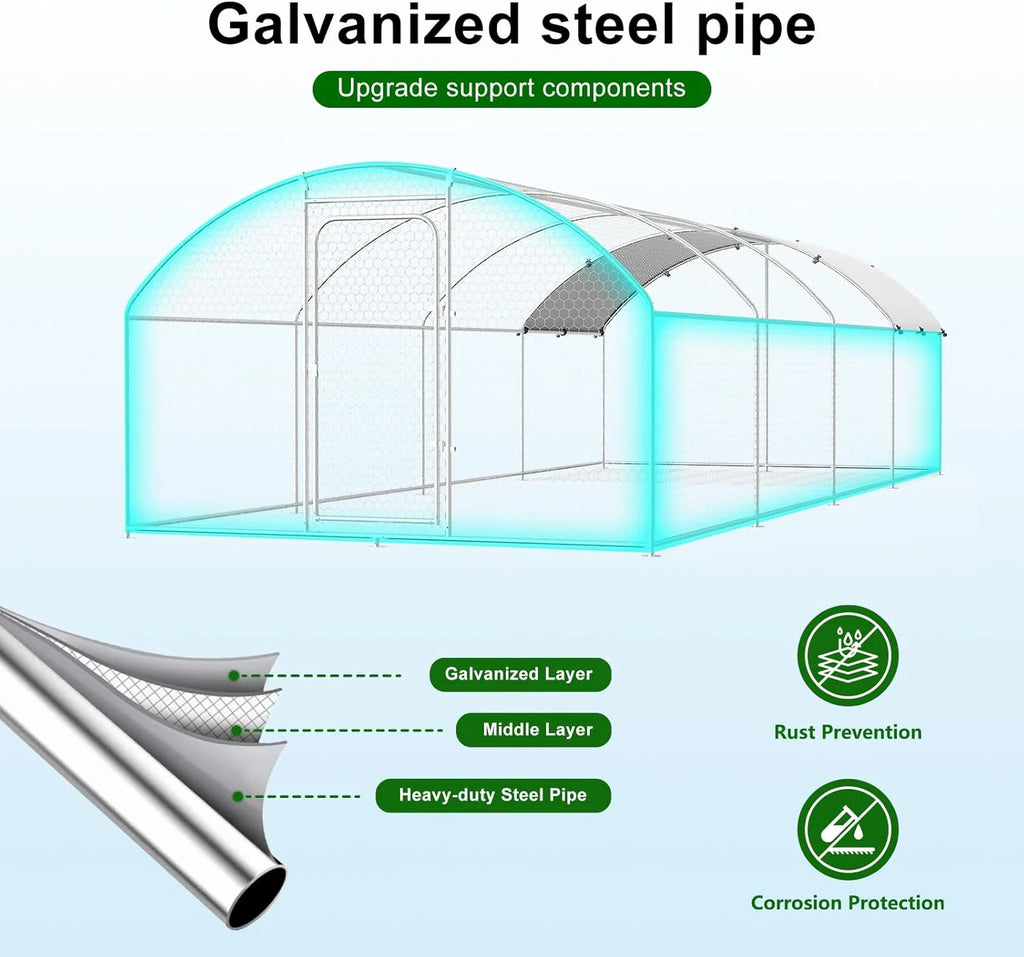 Large Metal Chicken Coop Walk-in Poultry Cage with Waterproof and UV-Resistant Cover Outdoor Chicken Run Hen Rabbit Duck House for Backyard Farm Use Spire Roof(10 W x 4.9 L x 6.4 H)