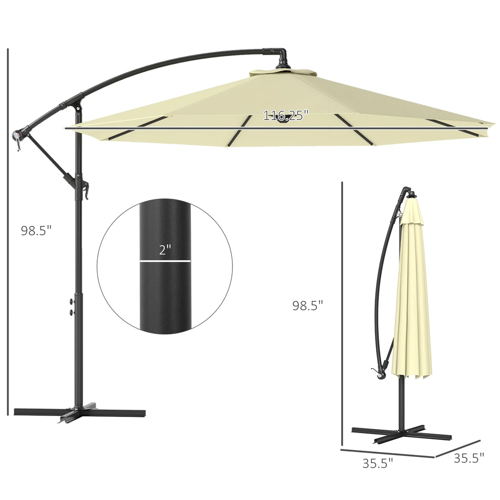 Outsunny 10' Cantilever Hanging Tilt Offset Patio Umbrella with UV & Water Fighting Material and Cross Base (Weight Not Included), Gray