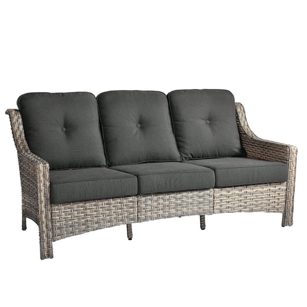Ovios Outdoor Patio Sofa 3-Seater with Cushions All-Weather Wicker Rattan Couch for Garden, Porch, or Backyard