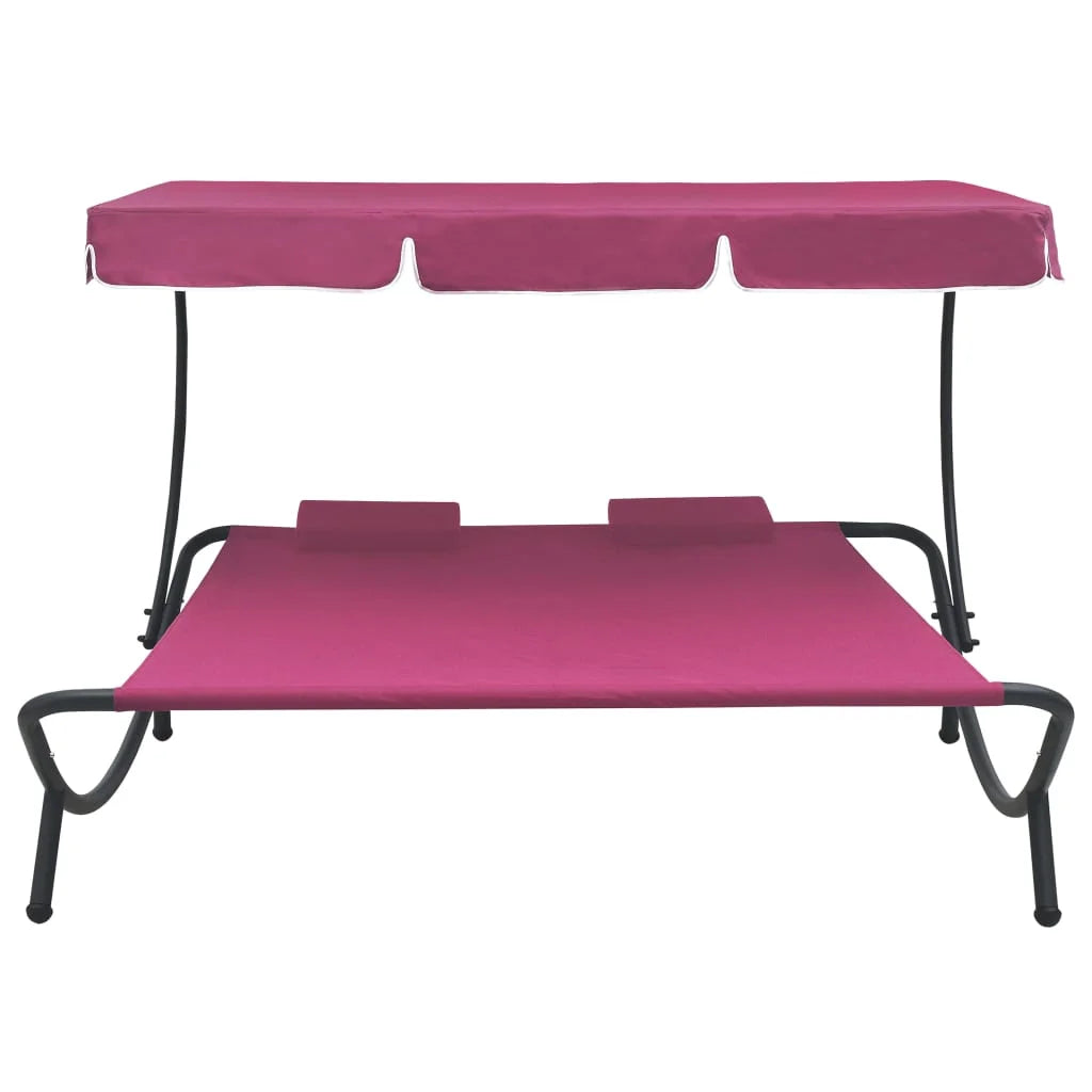 vidaXL Outdoor Double Chaise Lounge Patio Lounge Bed with Canopy and Pillows