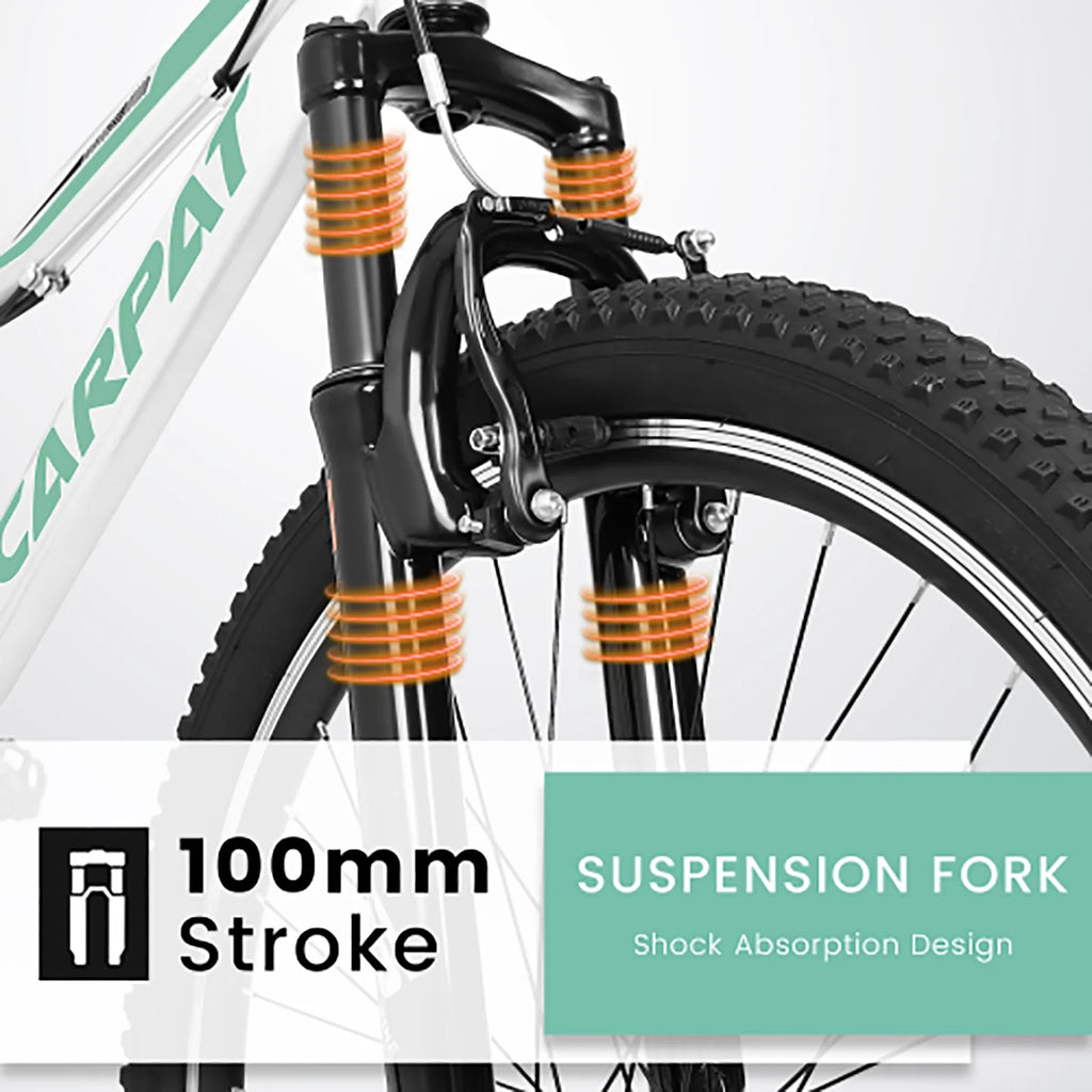 24 Inch Mountain Bike for Teenagers, High Carbon Steel Frame, Dual Full Suspension Mountain Bike, Mountain Tire, 21 Speed Mens Womens Outdoor Cycling, Birthday Gifts