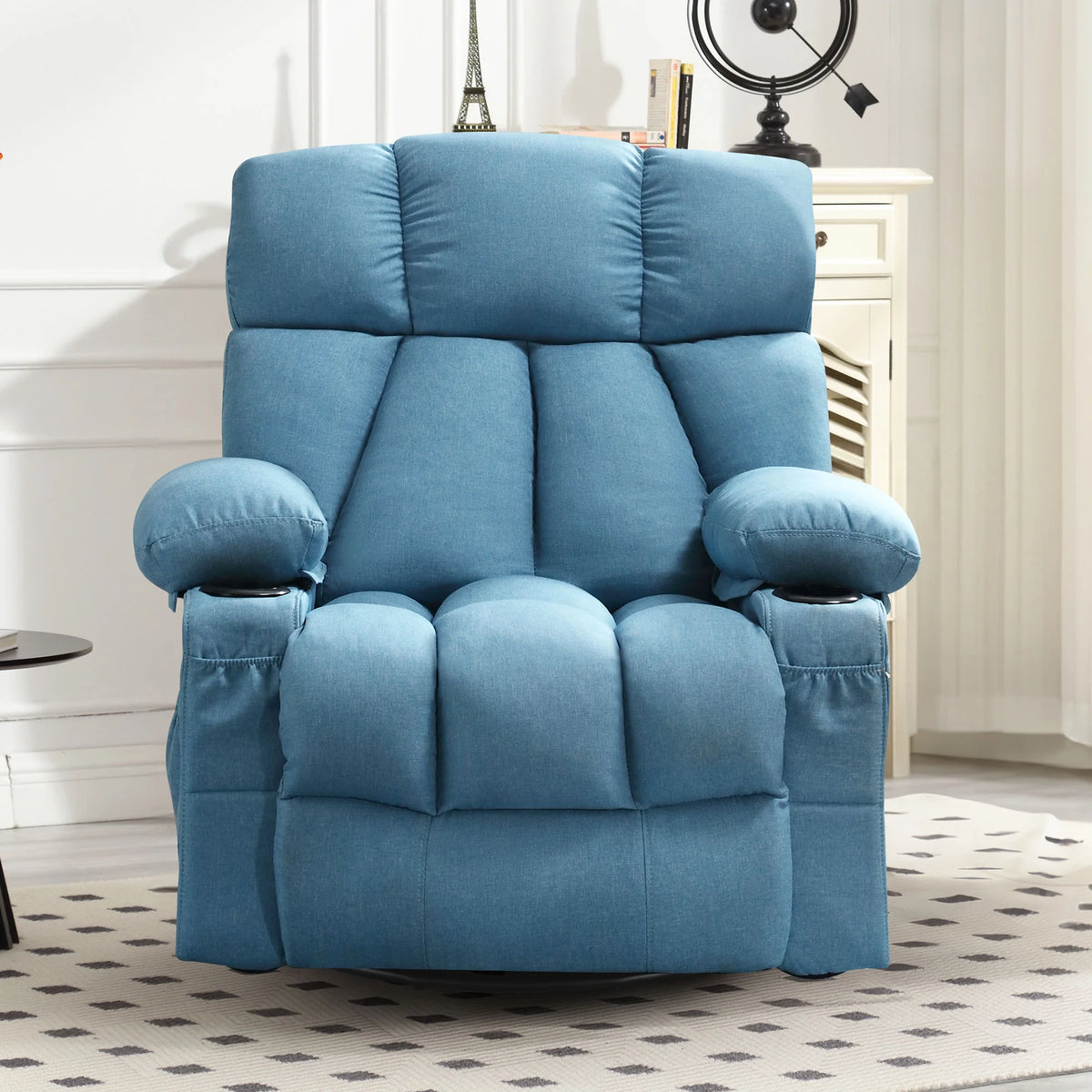 JONPONY Manual Recliner Chair with Heat Therapy and Massage Function, Heavy Duty Reclining Mechanism Massage Chair, Elderly Single Rocker Sofa with Cup Holders for Bedroom Home Theater,Grey