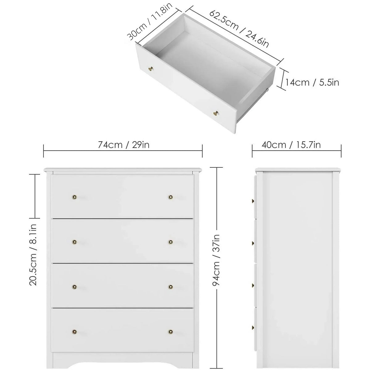 Homfa Dresser Chest, Modern Chest Organizer with 4 Drawers for Bedroom, White Finish