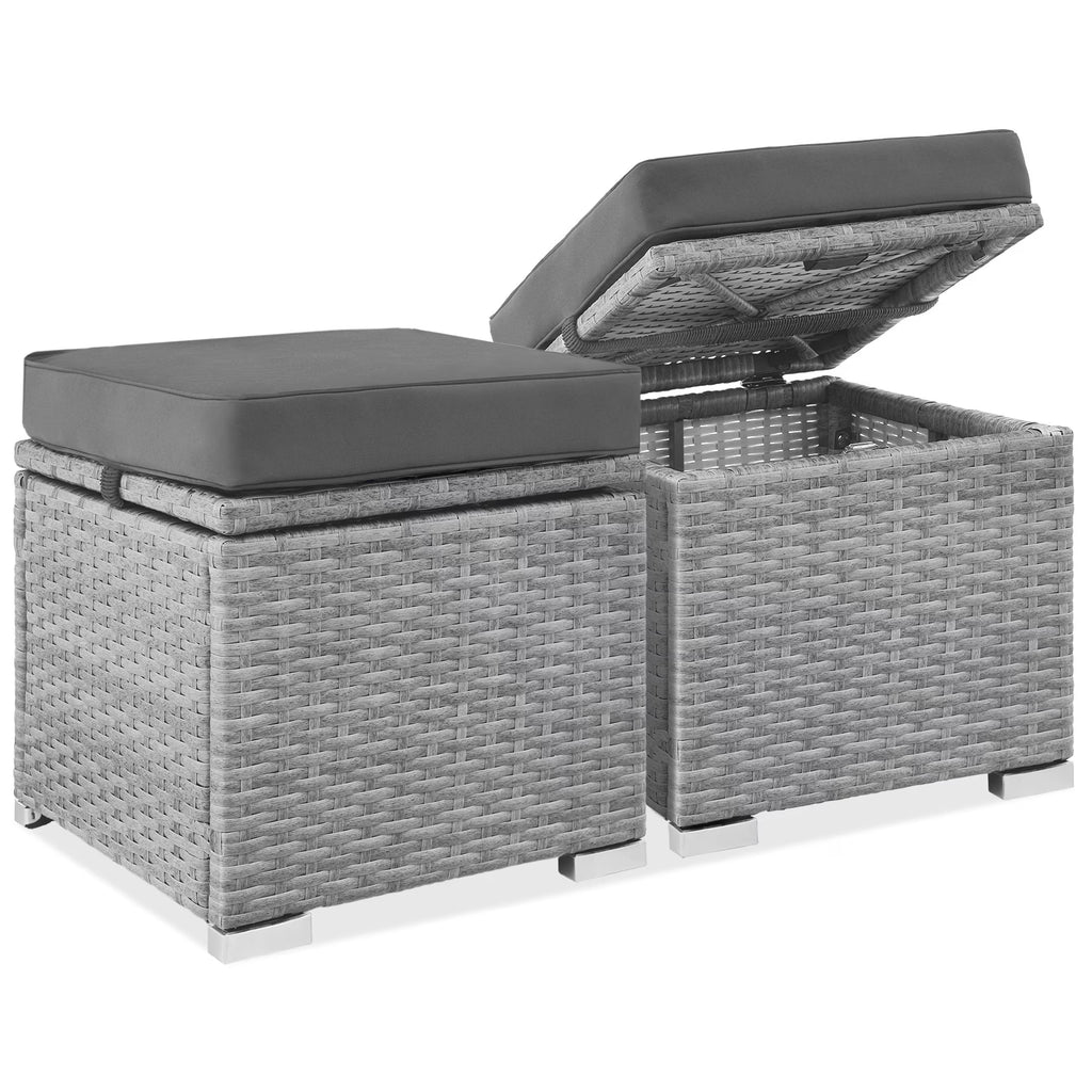 Best Choice Products Set of 2 Wicker Ottomans, Multipurpose Furniture w/ Removable Cushions - Brown/Beige