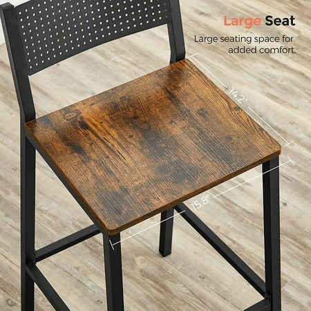 VASAGLE Bar Stools Set of 2 Bar Chairs Tall Bar Stools with Backrest Industrial in Party Room Rustic Brown and Black