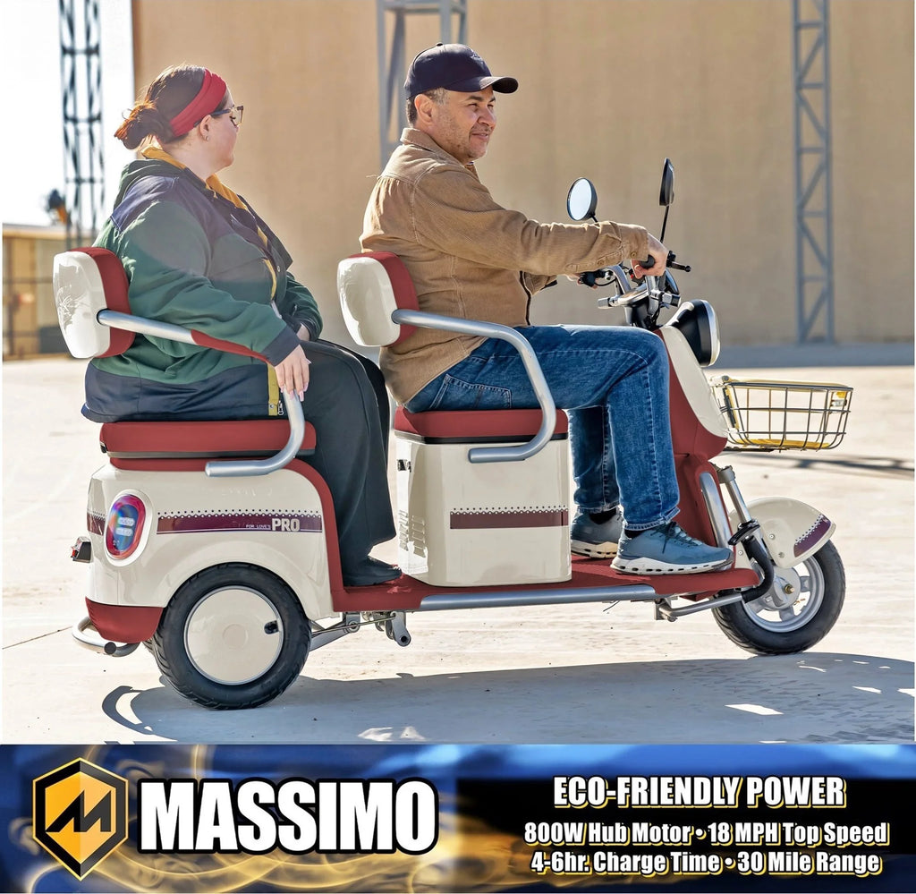 Massimo MGC E-Trike 3-Wheel Electric Cart 17 MPH, 2-Seater Adult Scooter Blue