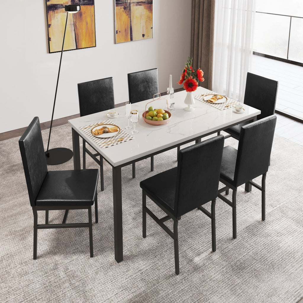 Dining Table with 6 High-back Upholstered Chairs, Modern Dinette Set, Dining Table and Chairs Set for 6 Persons, Small Home Kitchen Dining Table Set, Ideal for Apartment Breakfast Nook Bar, B1470