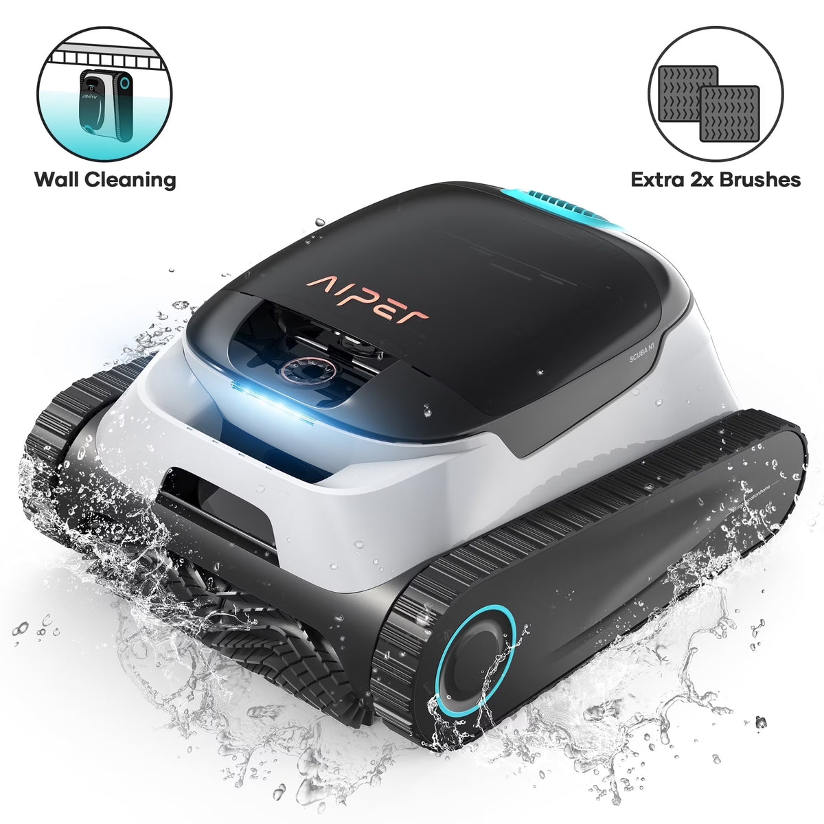 AIPER Scuba N1 Robotic Pool Vacuum Cleaner, Cordless, 2 Extra Brushes, For Inground Pools