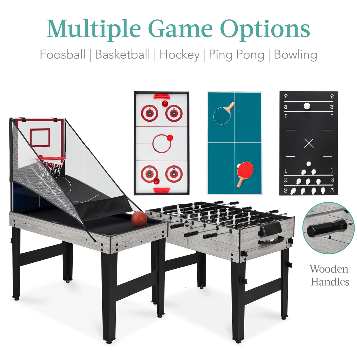 Best Choice Products 13-in-1 Combo Game Table Set w/ Ping Pong, Foosball, Basketball, Hockey, Archery - Natural