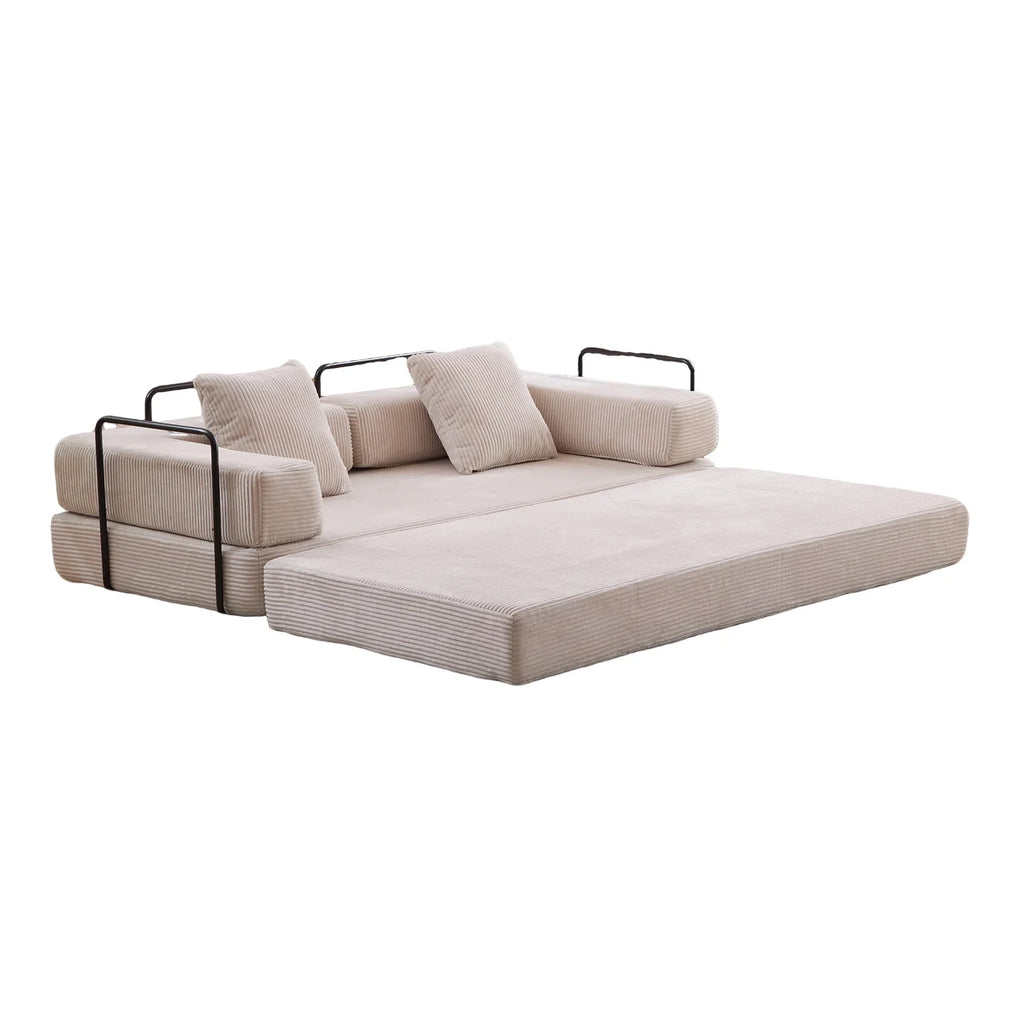 Taicans Convertible Floor Sofa Bed - 3 Seats Foldable Corduroy Futon Couch w/Pillow Support,Space-Saving Guest Bed for Living Room,Dorm,No Assembly Compressible Foam Mattress (Gray,76.7Inch L)