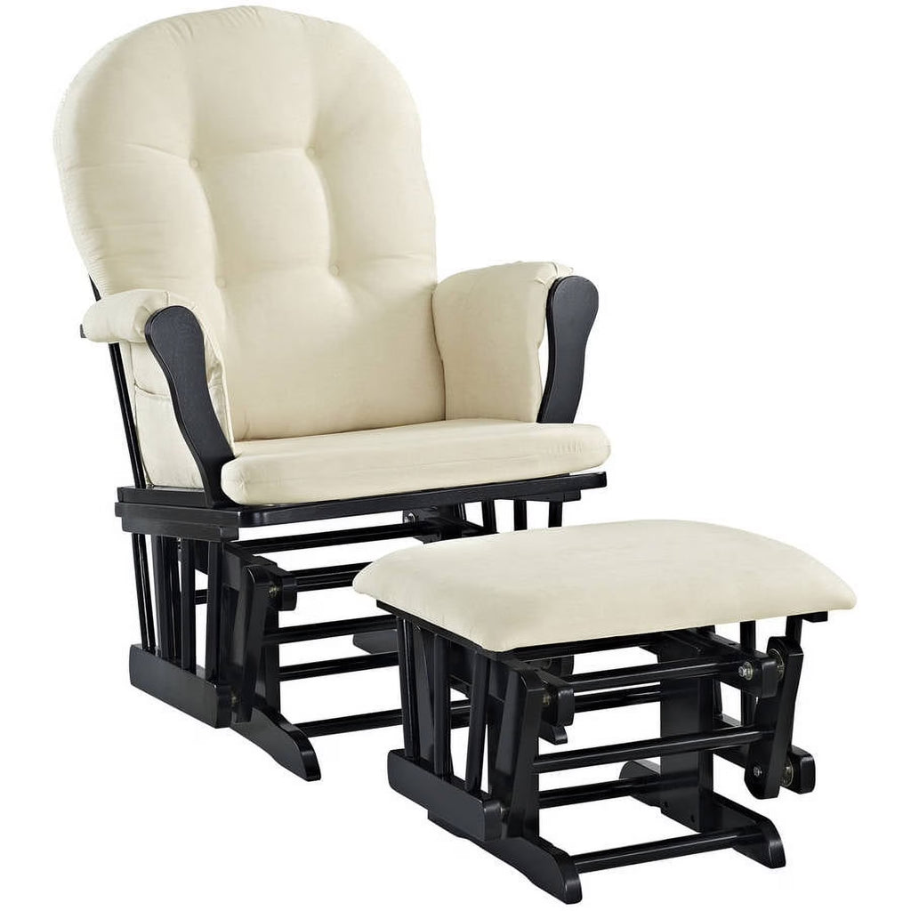 Angel Line Windsor Glider and Ottoman, Natural Finish with Gray Cushions