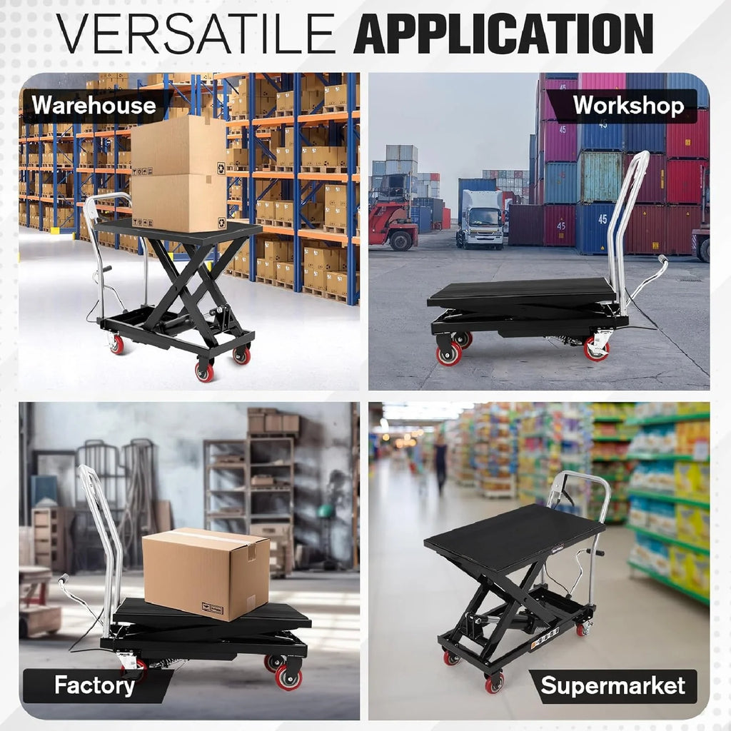 M optimized Hydraulic Lift Table, 500 Lbs Capacity Hydraulic Table Cart, Single Scissor Lift Cart 28.5 Inch Lifting Height with 4 Wheels and Non-Slip Pad for Material Handling, Black