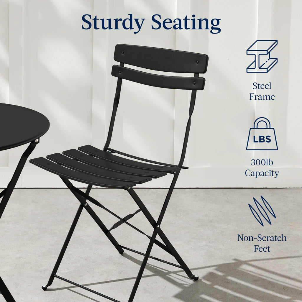 Best Choice Products 3-Piece Small Bistro Set, Folding Patio Furniture Set of 2 Chairs and Table - Black