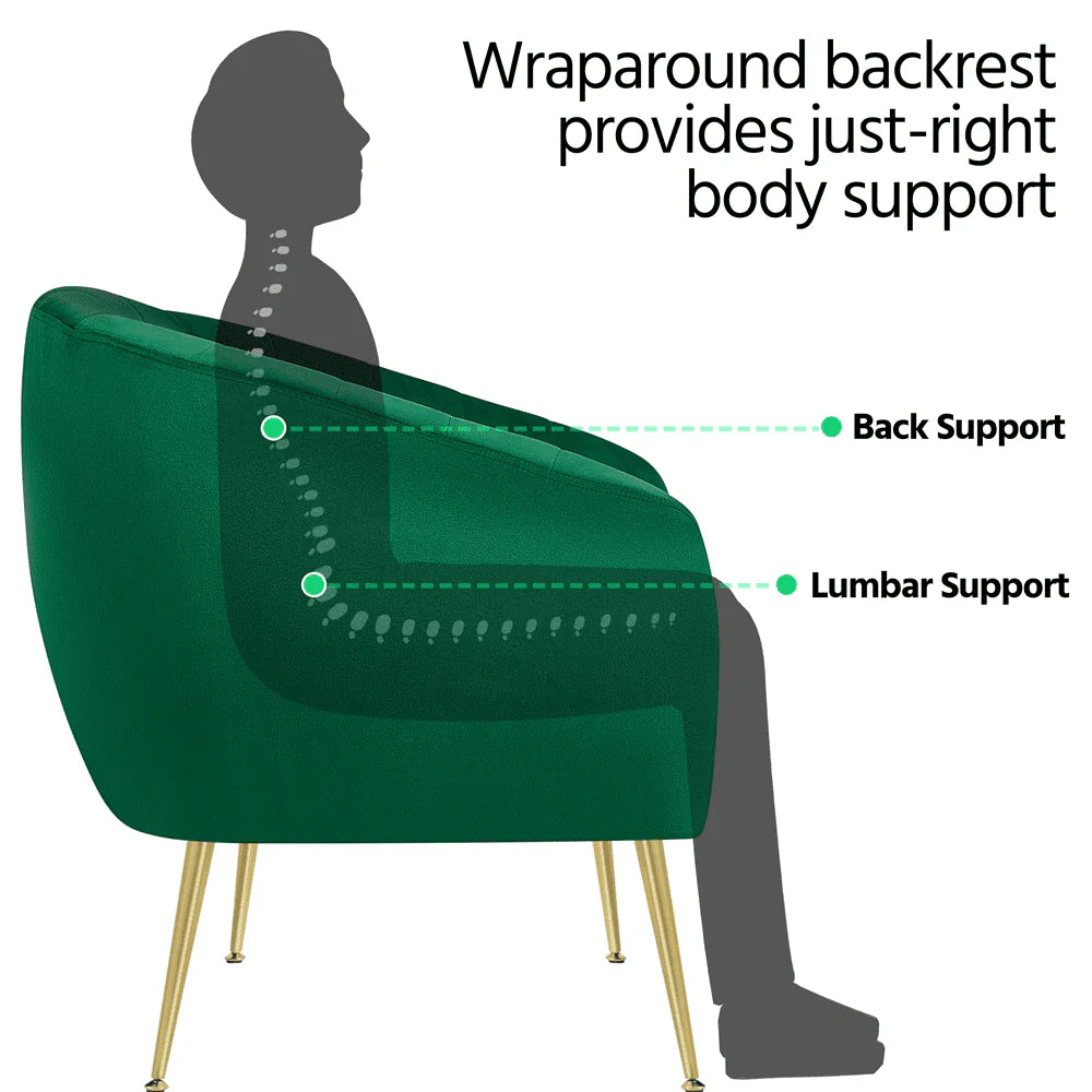 Alden Design Barrel Accent Chair with Gold Metal Legs, Green