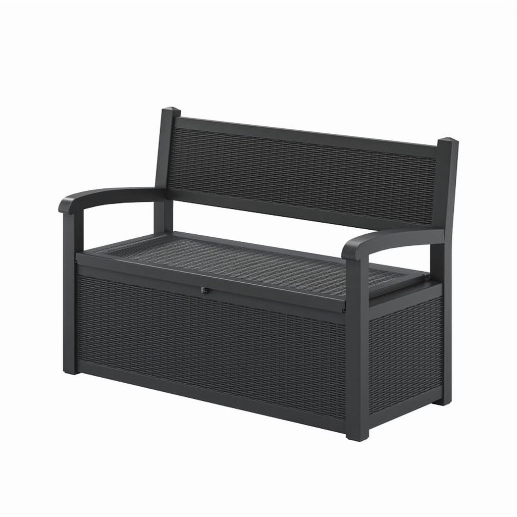 Bifanuo 70 Gallon Storage Bench Deck Box for Patio Furniture with Armrest Bench Outdoor Storage Water-Resistant Deck Box for Garden Tools,Pool Storage and Outdoor Cushions,Grey