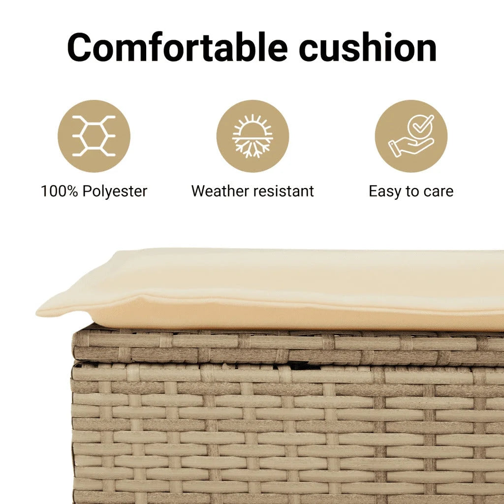 vidaXL Powder Coated Steel Removable Canopy and Cushions Double Sun Lounger, Beige