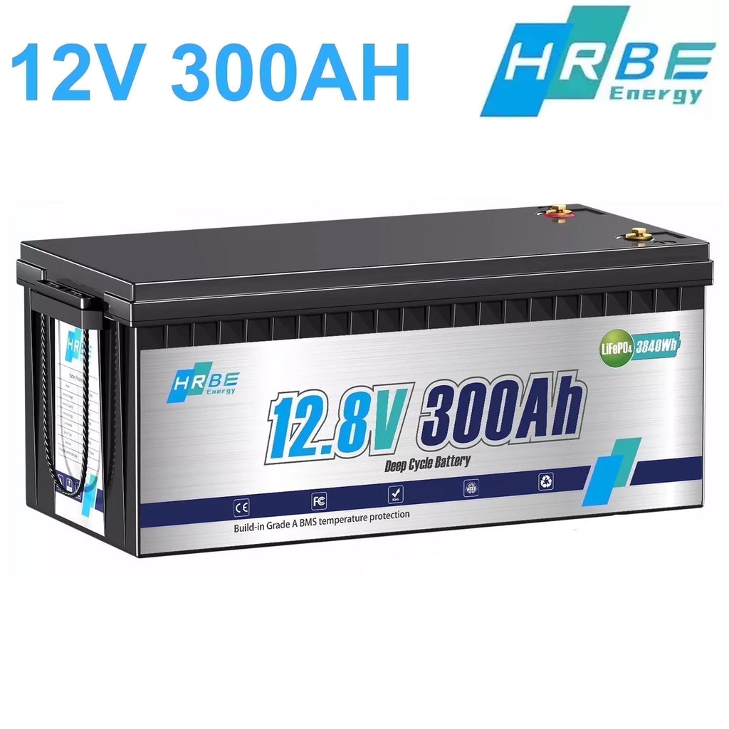 12V 300Ah LiFePO4 Lithium Battery,RV Batteries for Marine,Solar,Trolling Motor,Golf Carts,Motorhome,Camper,Home Energy Storage,Built in 200A BMS,HRBEENERGY 15000+Deep Cycles