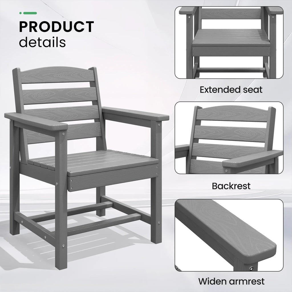 SERWALL Outdoor HDPE Dining Table Set, 7-Piece Outdoor Dining Table Sets with Umbrella Hole, Grey