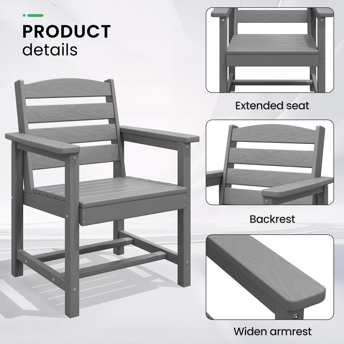 SERWALL Outdoor HDPE Dining Table Set, 7-Piece Outdoor Dining Table Sets with Umbrella Hole, Grey