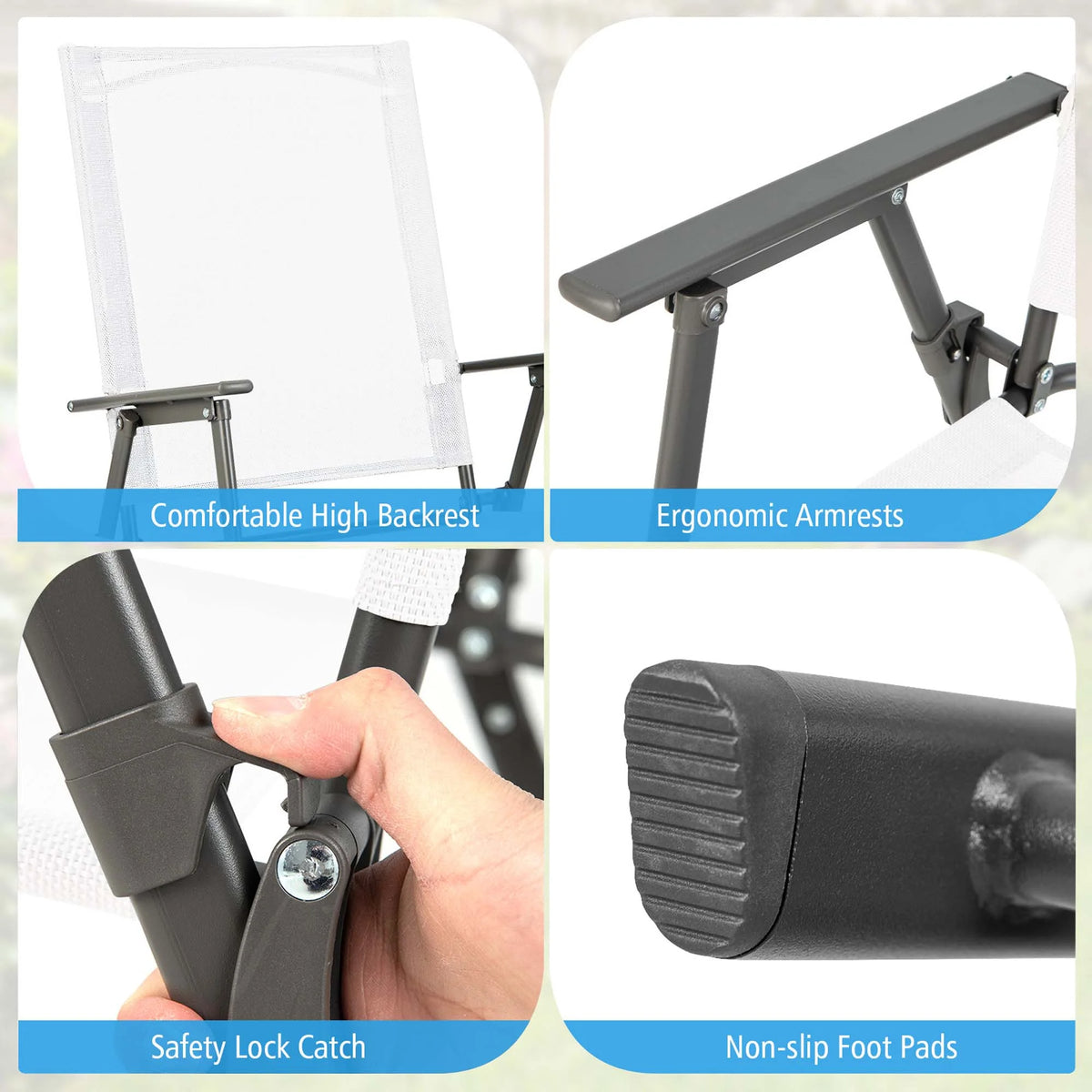 Costway 4pcs Patio Folding Portable Dining Chairs Metal Frame Armrests Garden Black