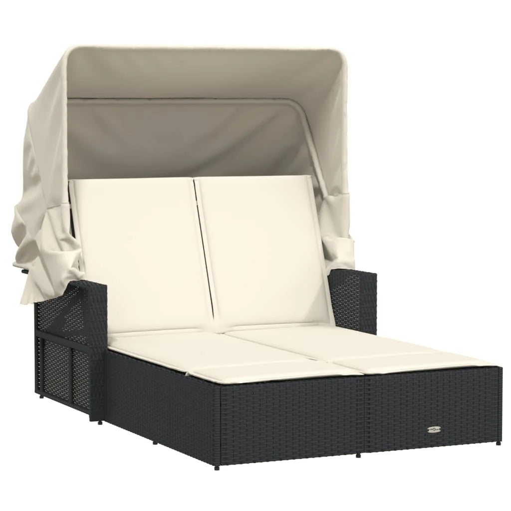 vidaXL Powder Coated Steel Removable Canopy and Cushions Double Sun Lounger, Beige