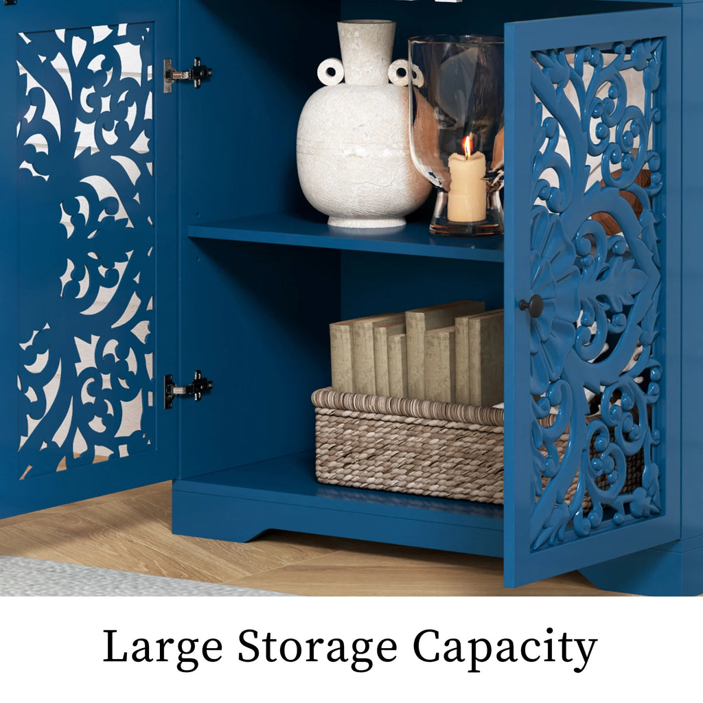 Accent Cabinet with Hollow Carved Door for Entryway Hallway, Blue Sideboard Buffet Cabinet, Storage Cabinet for Living Room