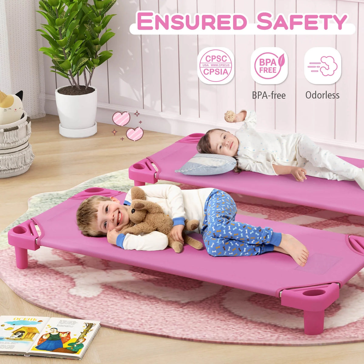 Costway Pack of 6 Kids Stackable Naptime Cot 52'' L x 23'' W Daycare Rest Mat Blue