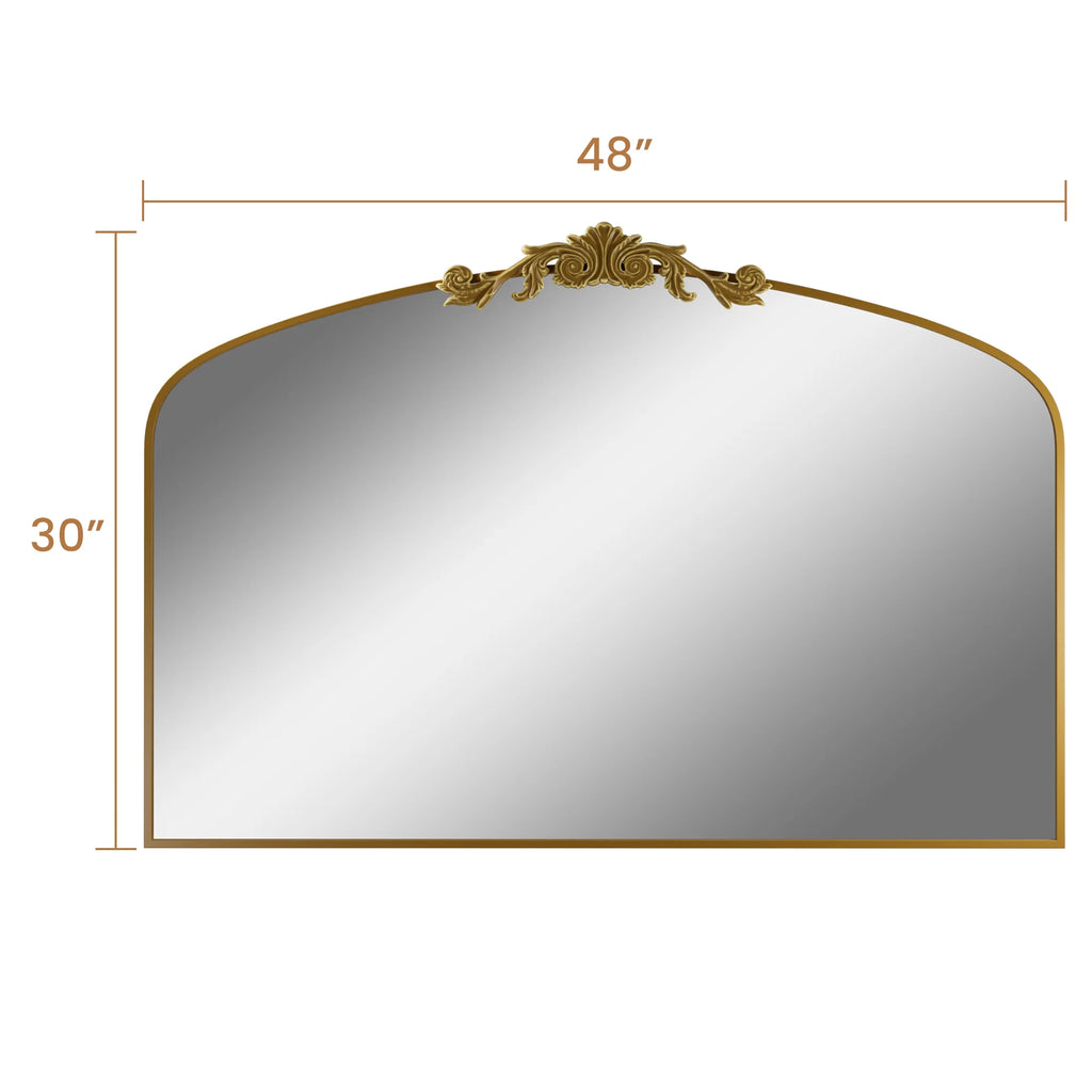 Swafrrt 28x20 inch Gold Arch Mirror, Vintage Lace Wall Mirror, Aluminum Frame, Baroque Gold Lace Bathroom Mirror, Suitable for Wall, Tempered Glass, Can Hung Vertically or Tilted