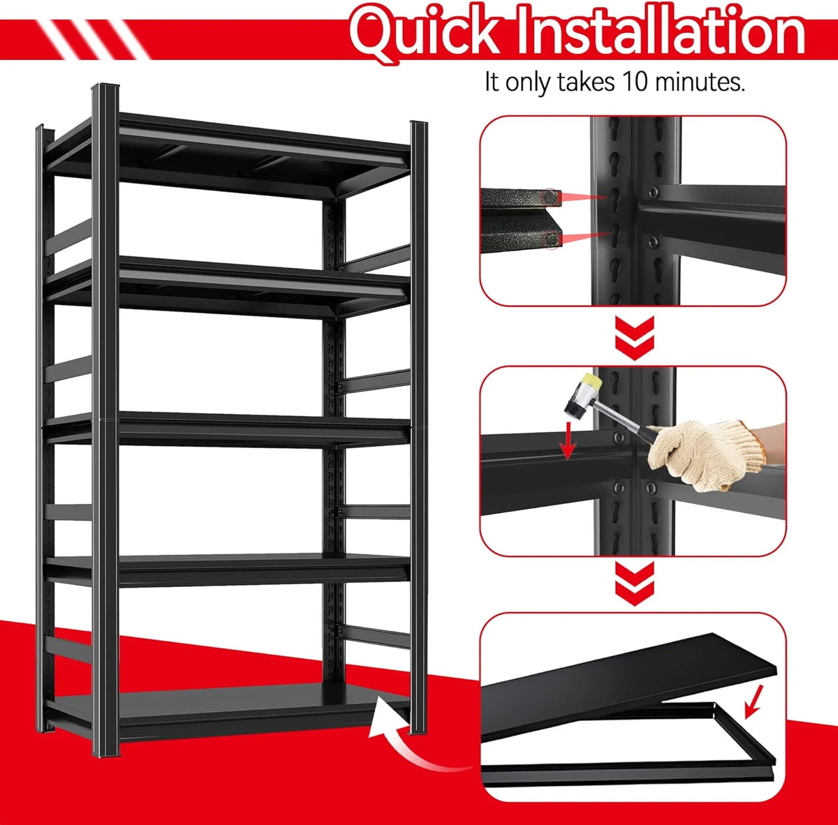 Garage Shelving 3500LBS Storage Shelves 5-Tier Adjustable Metal Shelving Units Garage Storage Shelves Heavy Duty for Industrial, Warehouse, Basement, Commercial, Black