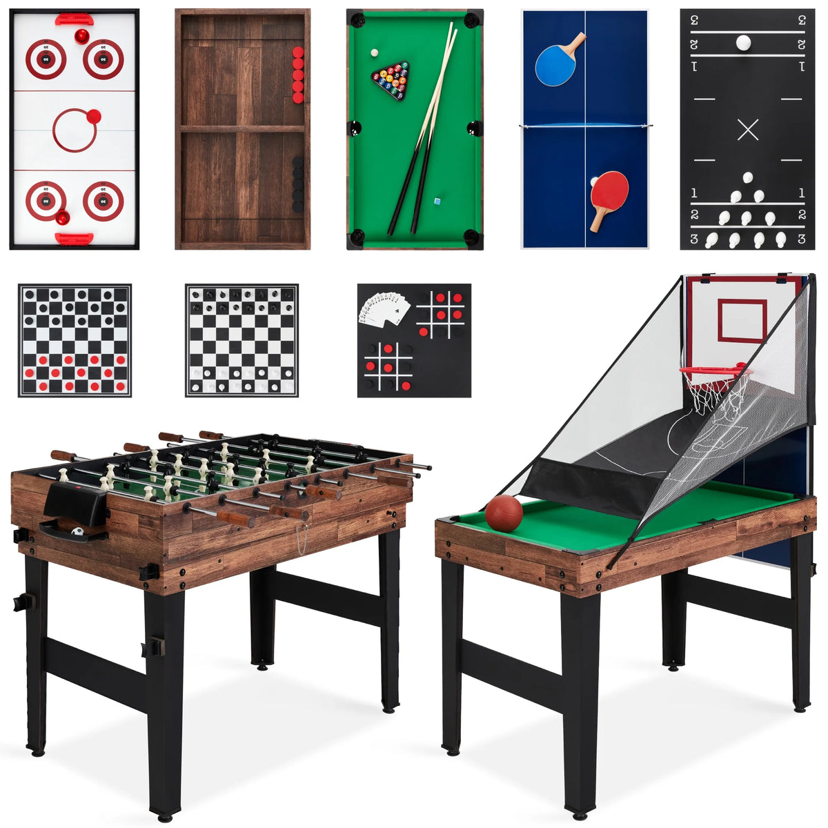Best Choice Products 13-in-1 Combo Game Table Set w/ Ping Pong, Foosball, Basketball, Hockey, Archery - Natural