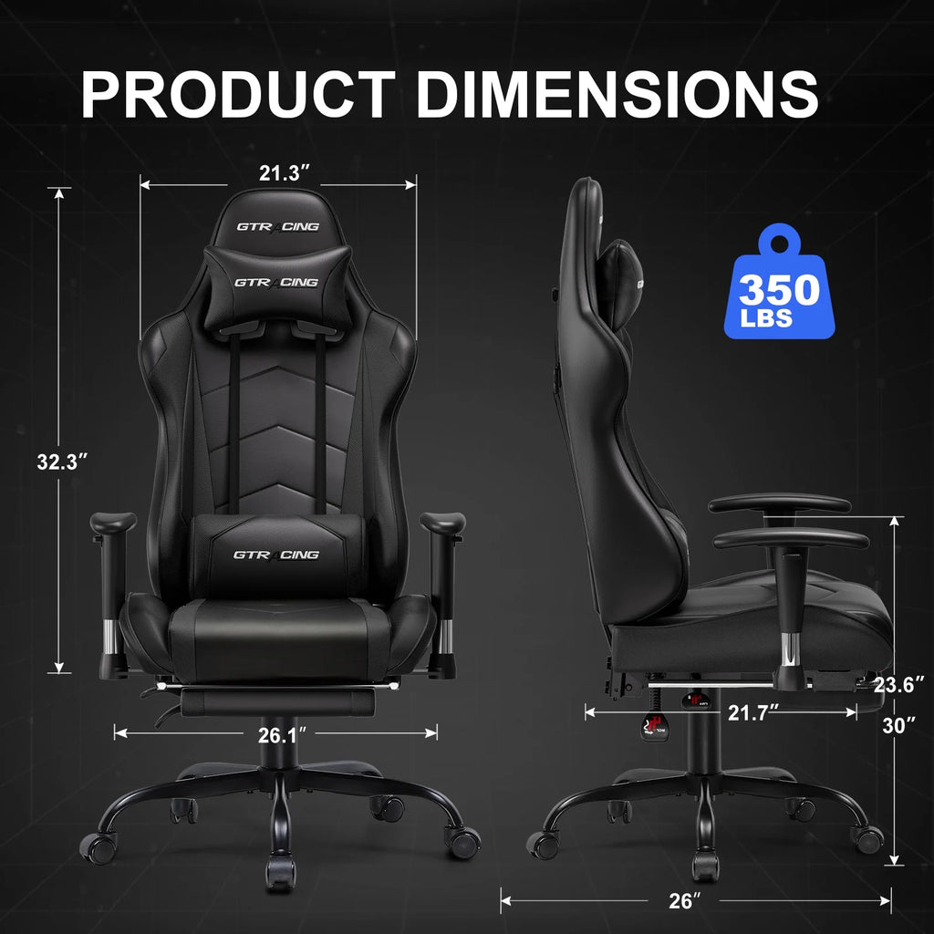 GTRACING Gaming Chair, Ergonomic Office Desk Chair with Lumbar Support, PU Leather, Footrest & Adjustable Headrest, Red