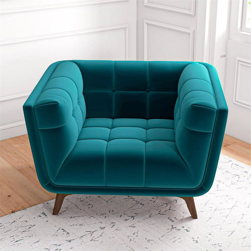 Allen Mid-Century Modern Velvet Upholstered Armchair in Blue
