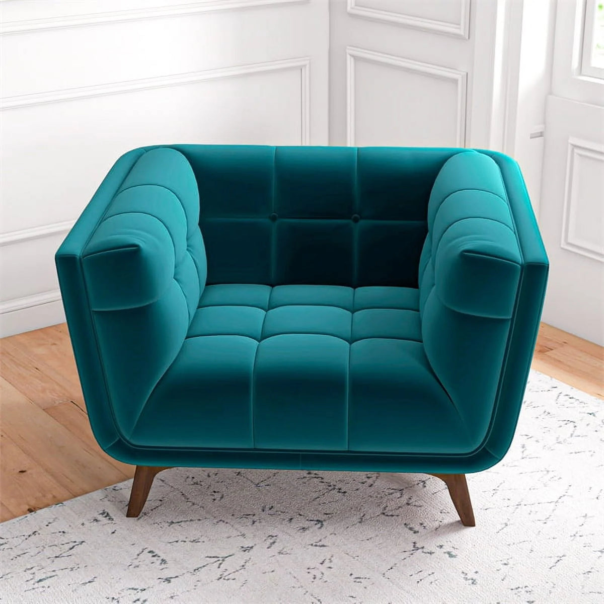 Allen Mid-Century Modern Velvet Upholstered Armchair in Blue