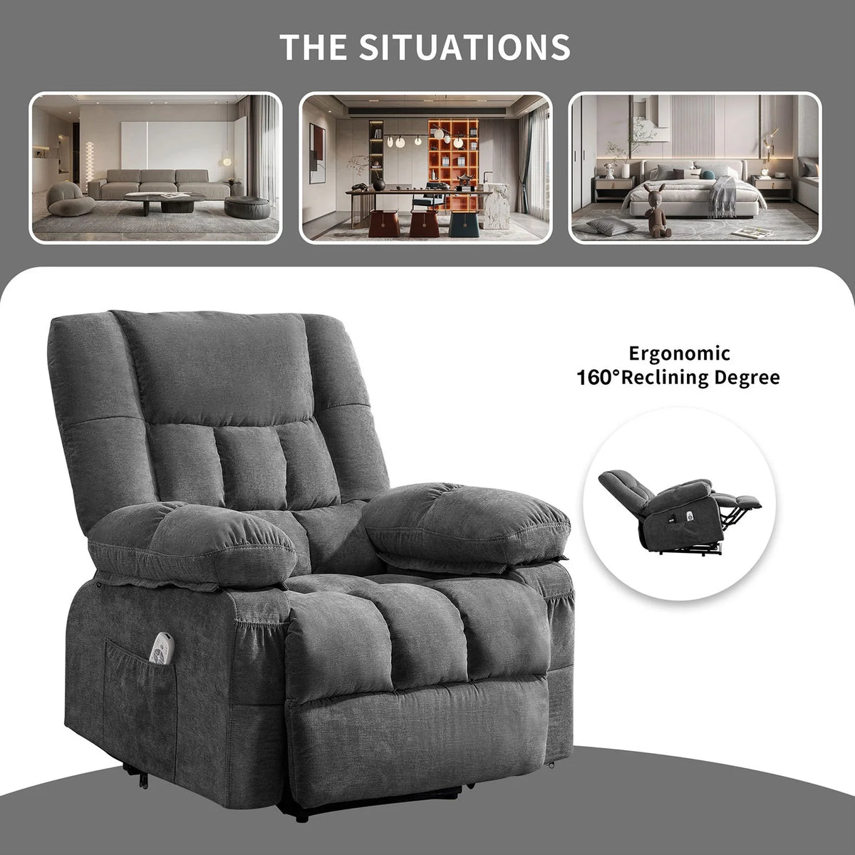 JONPONY Power Lift Recliner Chair Recliners for Elderly with Heat and Massage Recliner Chair for Living Room with Infinite Position and Side Pocket,USB Charge Port,Brown