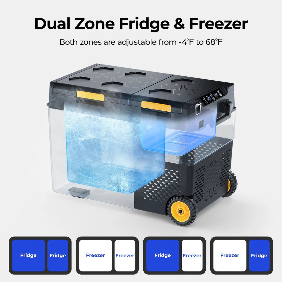 BougeRV Car Refrigerator 61QT Dual Zone, 12 Volt Portable Freezer Fridge with Wheels, APP Control Compressor Refrigerator 12V/24V DC for RV Truck Vehicle Boat Outdoor Travel Camping Trip Use
