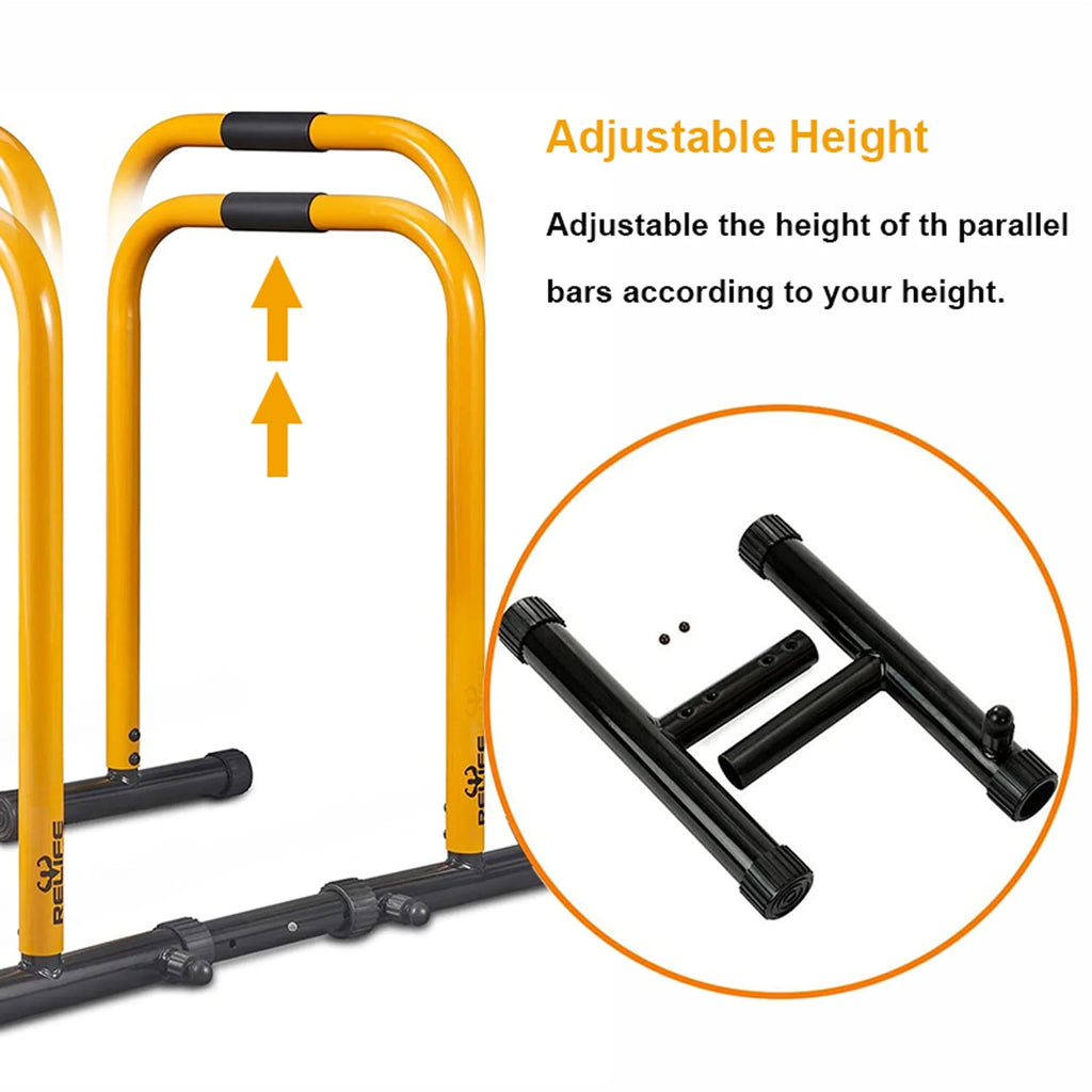 Relife Sports Dip Stand Station with Adjustable Height  300lb Dip Bar for  Home Gym, Yellow