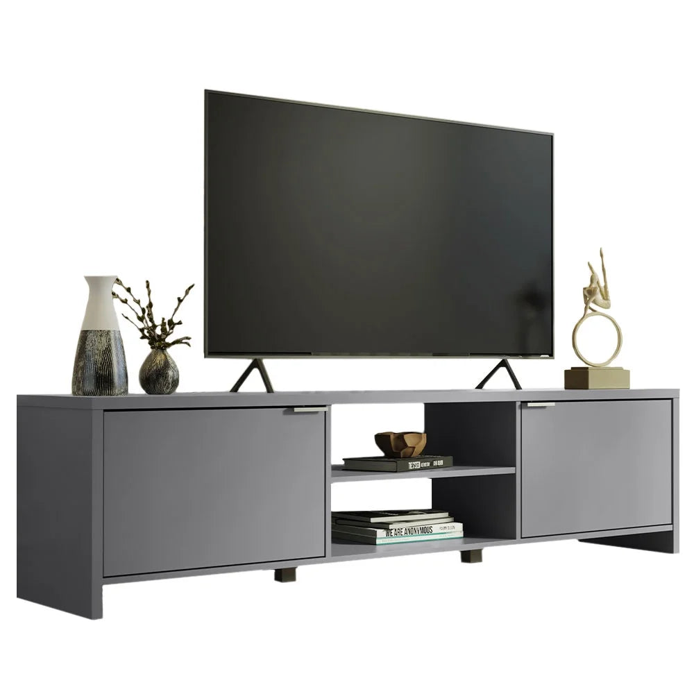 Madesa TV Stand Large Media Console with Cable Management for 65, 75 Inch Media Storage Gaming Living Room Entertainment Center Modern Wooden Television Cabinet - Black