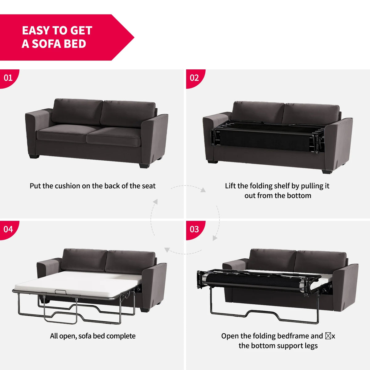 Mjkone Queen Pull Out Sofa Bed,Loveseat Sleeper Sofa with Mattress,2-in-1 Convertible Sleeper Couch,Dark Grey