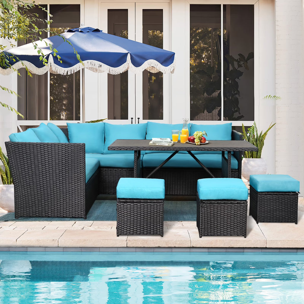 Danrelax 7-Piece Patio Conversation Set, Outdoor Sectional Sofa, PE Rattan Wicker Furniture, Steel Frame, Gray