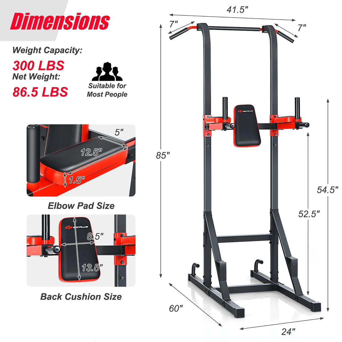 Goplus Multi-function Power Tower Pull Up Bar Dip Stand Home Gym Full-body Workout
