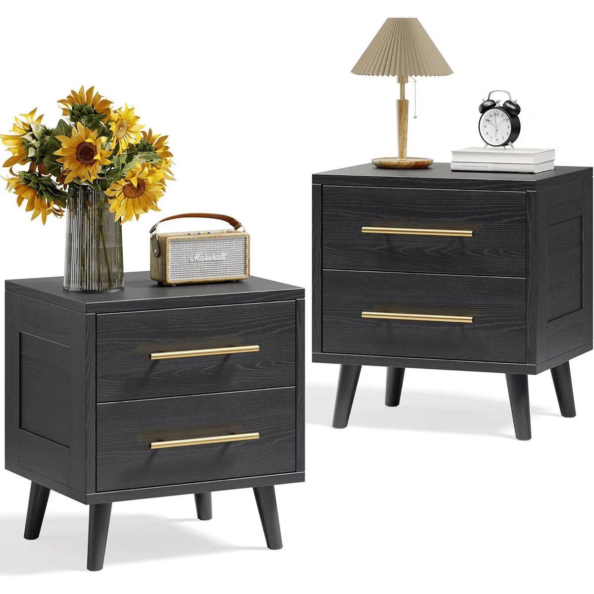 Noelse 3 Piece Bedroom Furniture Set, 6 Drawer Dresser with 2 Nightstands, Modern Wood Storage Organizer with Metal Handles for Bedroom, Living Room,Black
