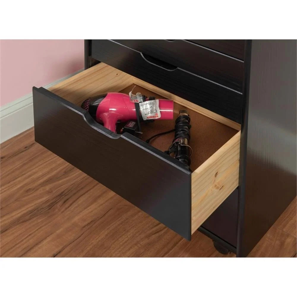 Linon Callie Eight Drawer Rolling Storage Cart in Natural Stained Wood