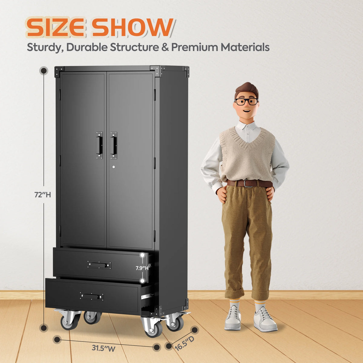 GangMei 71 Inches Tall Metal Garage Storage Cabinets with 5 Adjustable Shelves & Pegboards, Lockable Steel Black Storage Cabinet with Doors for Office, Home, School, Shops, Garage, Assembly required